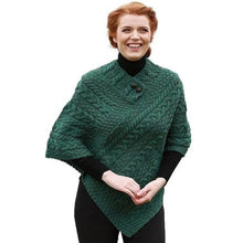 Load image into Gallery viewer, Classic Merino Wool Irish Cable Knit Poncho Army Green Tara Irish Clothing.com