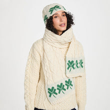 Load image into Gallery viewer, Aran Wool Scarf with Shamrocks