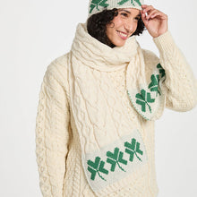 Load image into Gallery viewer, Aran Wool Scarf with Shamrocks