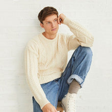 Load image into Gallery viewer, Men's Crew Neck Aran Cable Knit Wool Sweater