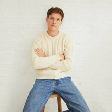 Load image into Gallery viewer, Men's Crew Neck Aran Cable Knit Wool Sweater