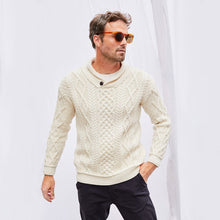 Load image into Gallery viewer, Men's SuperSoft Merino Wool Aran Shawl Collar Sweater
