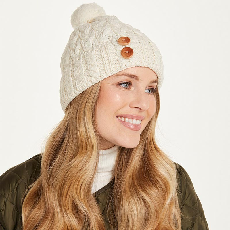 Buttoned Merino Irish Aran Hat | Irish Wool Hats | Tara display picture 2