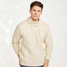 Load image into Gallery viewer, Men's Merino Wool Aran Sweater with Drawcords
