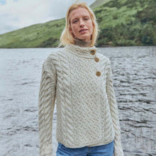 Load image into Gallery viewer, SuperSoft Merino Aran Cable Knit Asymmetric Cardigan