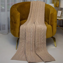 Load image into Gallery viewer, Chunky Aran Cable Knit Wool Throw