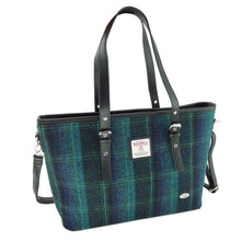 Load image into Gallery viewer, Turquoise Plaid Harris Tweed Large Tote Bag