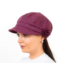 Load image into Gallery viewer, Women's Tweed Newsboy Hat with Rose