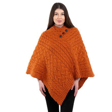 Load image into Gallery viewer, Ladies Aran Fisherman Poncho with Buttons