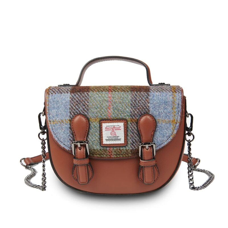 Harris Tweed SNOW PAW Blue-Chestnut Tartan Mini Satchel Snow Paw