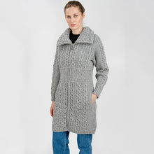 Load image into Gallery viewer, Merino Double Collar Aran Cardigan with Zipper for Ladies