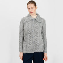 Load image into Gallery viewer, Ladies Button Green Irish Aran Cardigan
