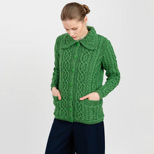 Load image into Gallery viewer, Ladies Button Green Irish Aran Cardigan