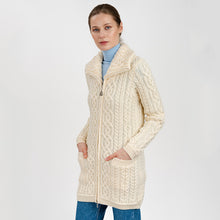 Load image into Gallery viewer, Women's Double Collar Aran Cardigan with Zipper