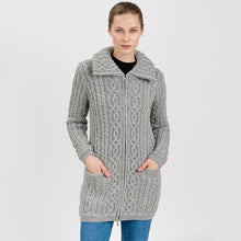 Load image into Gallery viewer, Women's Double Collar Aran Cardigan with Zipper