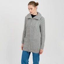 Load image into Gallery viewer, Women's Double Collar Aran Cardigan with Zipper