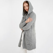 Load image into Gallery viewer, Ladies Hooded Honeycomb Cable Aran Coat