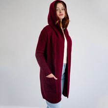 Load image into Gallery viewer, Ladies Hooded Honeycomb Cable Aran Coat