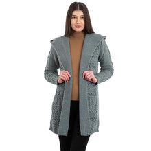 Load image into Gallery viewer, Ladies Hooded Honeycomb Cable Aran Coat