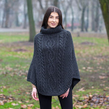 Load image into Gallery viewer, Ladies Rolled Collar Irish Poncho Sweater