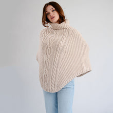 Load image into Gallery viewer, Ladies Rolled Collar Irish Poncho Sweater