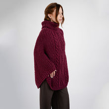 Load image into Gallery viewer, Ladies Rolled Collar Irish Poncho Sweater