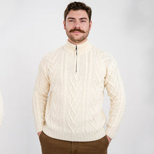 Load image into Gallery viewer, Merino Wool Half Zip Aran Sweater