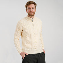 Load image into Gallery viewer, Merino Wool Half Zip Aran Sweater