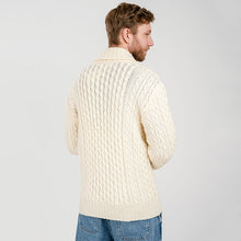 Load image into Gallery viewer, Mens Irish Aran Roll Collar Cardigan