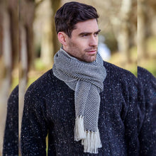 Load image into Gallery viewer, Cream Herringbone Wool Knit Men's Scarf