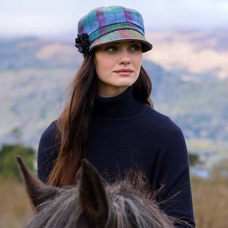 Blue Plaid Irish Tweed Women's Newsboy Hat