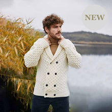Load image into Gallery viewer, Mens Irish Aran Roll Collar Cardigan