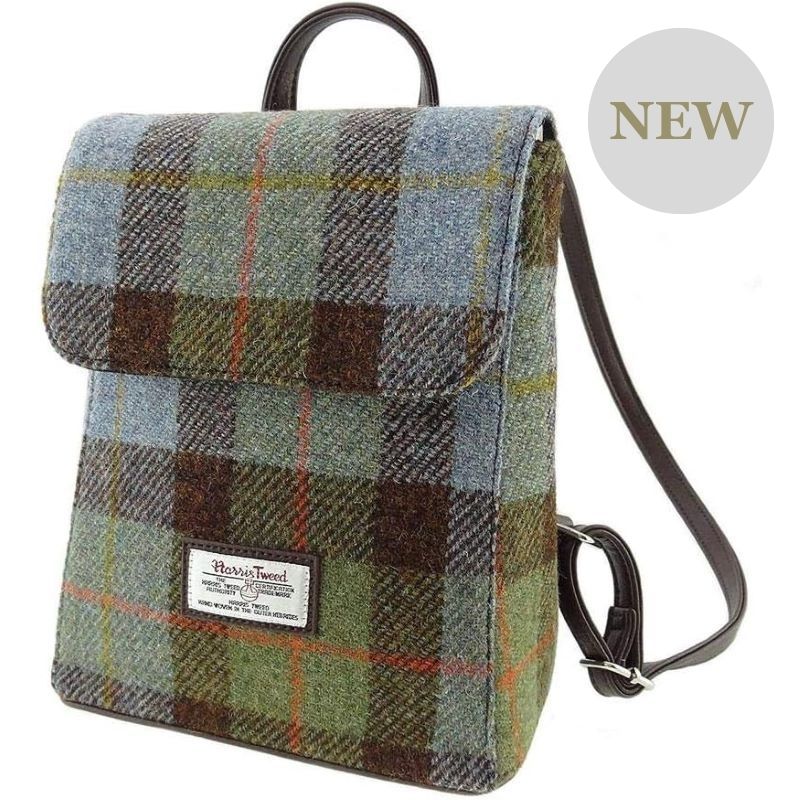 Green Plaid Harris Tweed Backpack - Main Image