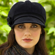Load image into Gallery viewer, Women's Black Tweed Newsboy Cap Made in Ireland