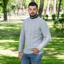 Load image into Gallery viewer, SAOL Mens Donegal Fisherman Sweater AWM210303 Grey TaraIrishClothing.com
