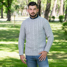 Load image into Gallery viewer, SAOL Mens Donegal Fisherman Sweater AWM210303 Grey Front TaraIrishClothing.com
