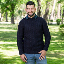 Load image into Gallery viewer, SAOL Mens Donegal Fisherman Sweater AWM210304 Blue TaraIrishClothing.com