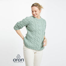 Load image into Gallery viewer, Aran Knit Cable Sweater for Ladies Sea Green Tara Irish Clothing
