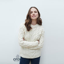Load image into Gallery viewer, Aran Knit Cable Sweater in White for Ladies Tara Irish Clothing
