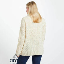 Load image into Gallery viewer, Oversized Patchwork Aran Sweater in White Reverse View Tara Irish Clothing
