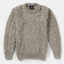 Load image into Gallery viewer, Honeycomb Wool Knit Crew Neck Irish Sweater Oatmeal Color Tara Irish Clothing
