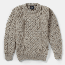 Load image into Gallery viewer, Honeycomb Wool Knit Crew Neck Irish Sweater Oatmeal Color Tara Irish Clothing