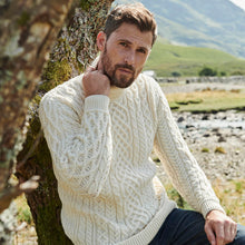 Load image into Gallery viewer, Men&#39;s Traditional Turtleneck Aran Sweater in White Color Tara Irish Clothing
