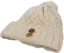Load image into Gallery viewer, Buttoned Merino Irish Aran Hat
