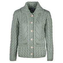 Load image into Gallery viewer, B940 Ireland Boyfriend Blue Wool Cardigan Tara Irish Clothing Sea Foam Color