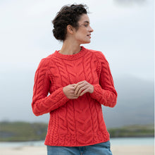Load image into Gallery viewer, Aran Woollen Mills Ladies Supersoft Merino Multi Cabled Raglan Sweater B951660 tarairishclothing.com