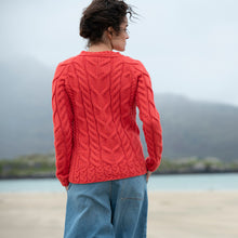 Load image into Gallery viewer, Aran Woollen Mills Ladies Supersoft Merino Multi Cabled Raglan Sweater B951660 back tarairishclothing.com