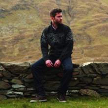 Load image into Gallery viewer, Aran Woollen Mills Rugged Irish Wool Sweater with Button Charcoal Grey Pattern A271246 tarairishclothing.com