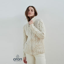 Load image into Gallery viewer, Ladies Irish Cardigan with Cable Design Classic Aran Color Tara Irish Clothing
