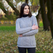 Load image into Gallery viewer, SAOL Cowl Neck Aran Sweater with Pockets Grey ML102 TaraIrishClothing.com